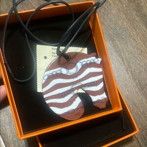 Hermes Tattersall Little Havana Striped Horse Steel. Enamel Pendant Necklace